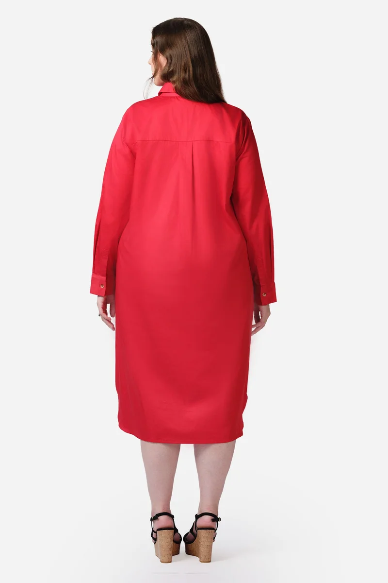 Virgio  Solid Cotton Midi Shirt Plus Size Dress for Women for Women | Best Price UAE