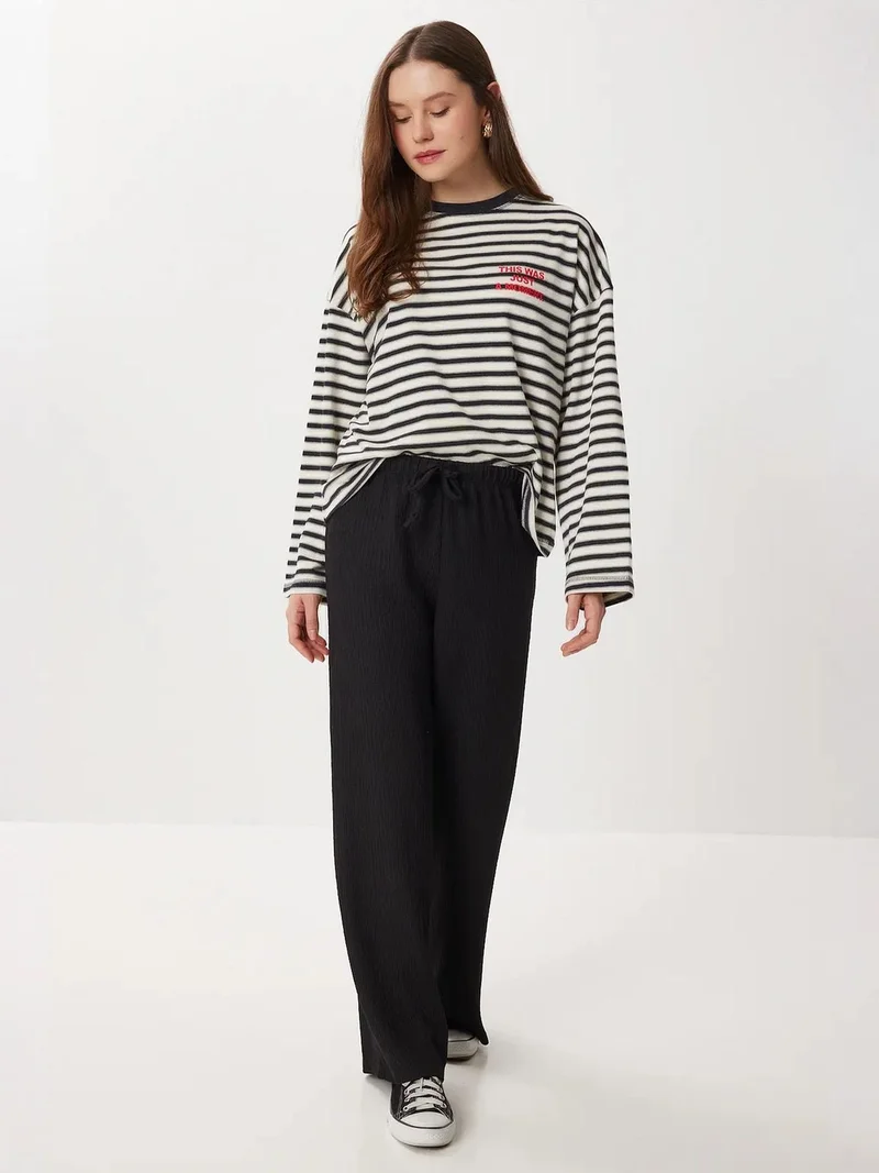 Lovely Istanbul ISTANBUL High Waist Textured Wide Leg Pants