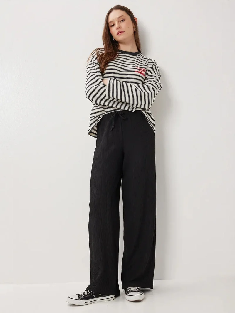 Lovely Istanbul ISTANBUL High Waist Textured Wide Leg Pants