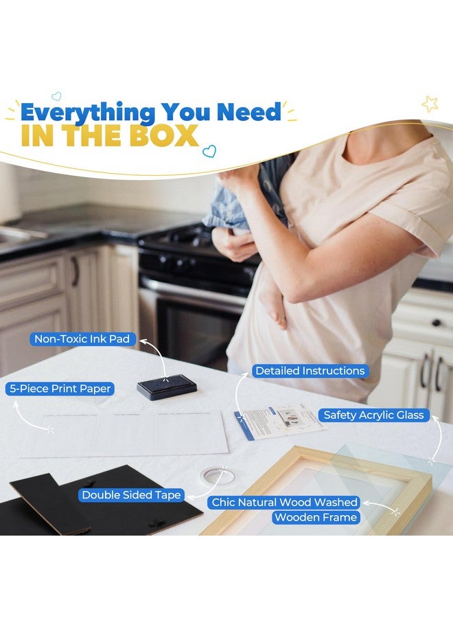 Bubzi Co Baby Handprint Kit & Footprint Photo Frame for Newborn Girls and Boys, Unique Baby Shower Gifts Set for Registry, Memorable Keepsake Decorations for Room Wall or Nursery Decor (Natural Wood) - Image 2