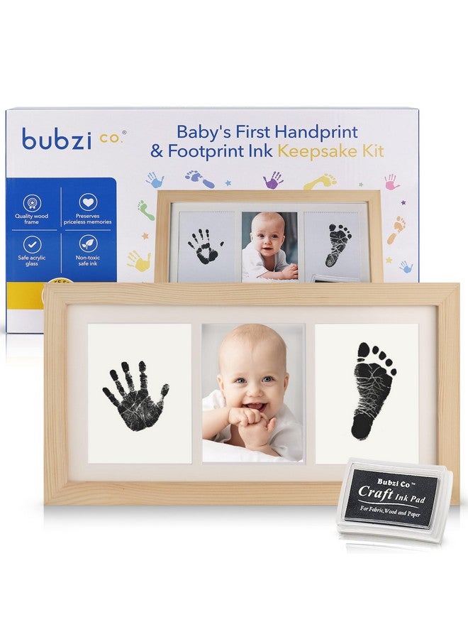 Bubzi Co Baby Handprint Kit & Footprint Photo Frame for Newborn Girls and Boys, Unique Baby Shower Gifts Set for Registry, Memorable Keepsake Decorations for Room Wall or Nursery Decor (Natural Wood) - Image 1