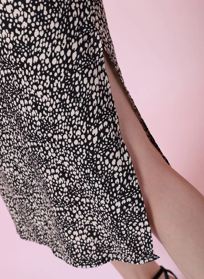 Freehand Women A-Line Casual Ditsy Print Sweetheart Neck Midi Dress