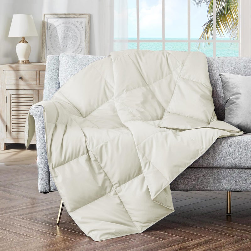 puredown Soft Feather Down Throw Blanket Lightweight Packable Couch Throw for Indoor and Outdoor Use 50X70 Ivory