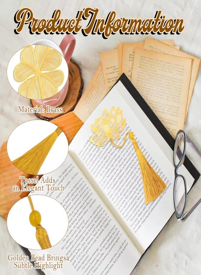 Homeaura مجموعة فواصل كتب معدنية من هوميورا، 4 قطع مع شرابة، تصاميم متعددة، معدن متين | شرابة أنيقة | 4 أنماط | فن مجوف | خفيفة الوزن | جاهزة للإهداء - Image 3