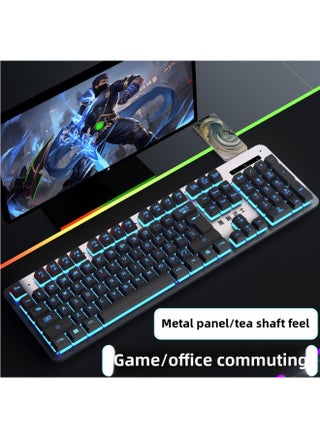 Mechanical Feel Keyboard Mouse Suit Wired Desktop Computer Notebook Game E-sports Typing US Wholesale-Color:Mechanical Feel - 1 Year Warranty - Black Characters, White Ice Blue Light [single Keyboard] - Upgraded Alloy Panel - No - 104 Keys - Official Standard - pzsku/Z72ADEE542830D087326EZ/45/1746217736/38a975a5-c104-4c6d-805f-322eeef25b0c