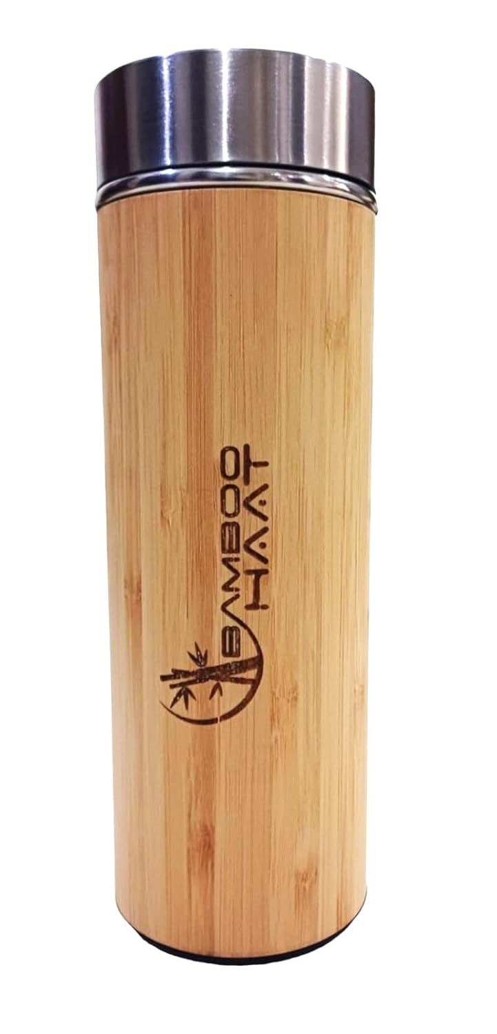 BAMBOO HAAT BAMBOO HAAT 100 Organic Bamboo Stainless Steel Infuser Water Bottle Tumbler with Tea Infuser Strainer Latest Vacuum Insulation Technology Keep Coffee 450ml 1 Count