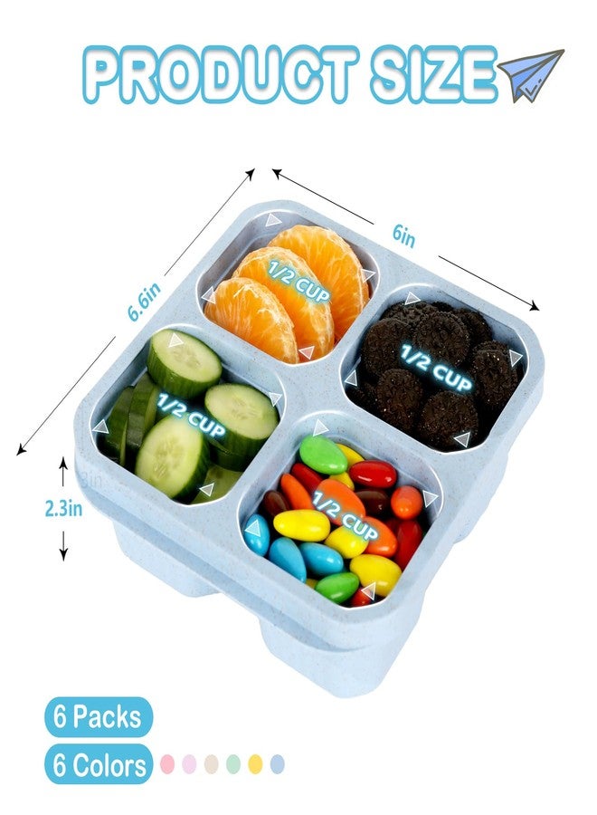 BE OVER QUALITY 6 Pack Bento Box, 4 Compartment Lunchable Snack Containers with Lids for Meal Prep, School, Travel, Reusable Divided Lunch Food Container for Adults, Kids, Toddlers - Image 2