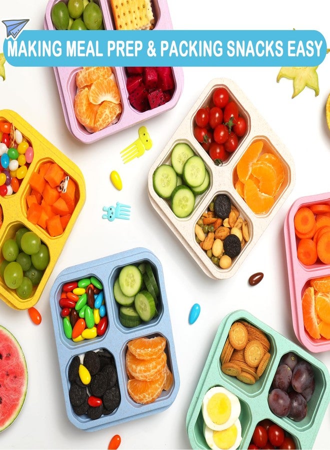BE OVER QUALITY 6 Pack Bento Box, 4 Compartment Lunchable Snack Containers with Lids for Meal Prep, School, Travel, Reusable Divided Lunch Food Container for Adults, Kids, Toddlers - Image 3