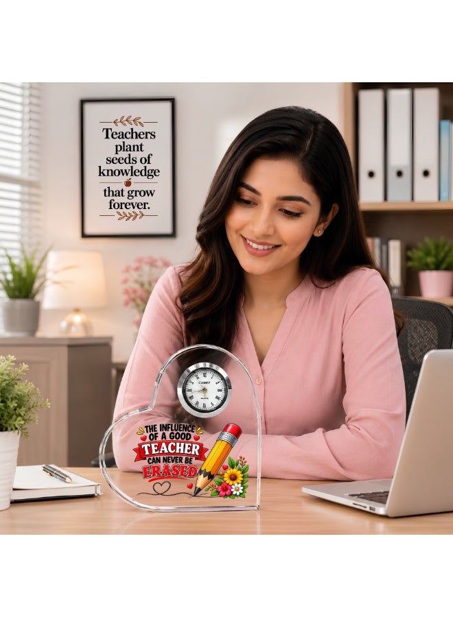 PRINTSHOP4ME Teachers Day Heart-Shaped Crystal Glass Clock Keepsake | Elegant Display for Home & Office | Thoughtful Gift for Teachers day, Student gift to teacher - Image 4