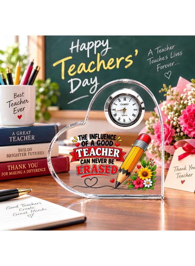 PRINTSHOP4ME Teachers Day Heart-Shaped Crystal Glass Clock Keepsake | Elegant Display for Home & Office | Thoughtful Gift for Teachers day, Student gift to teacher - Image 2