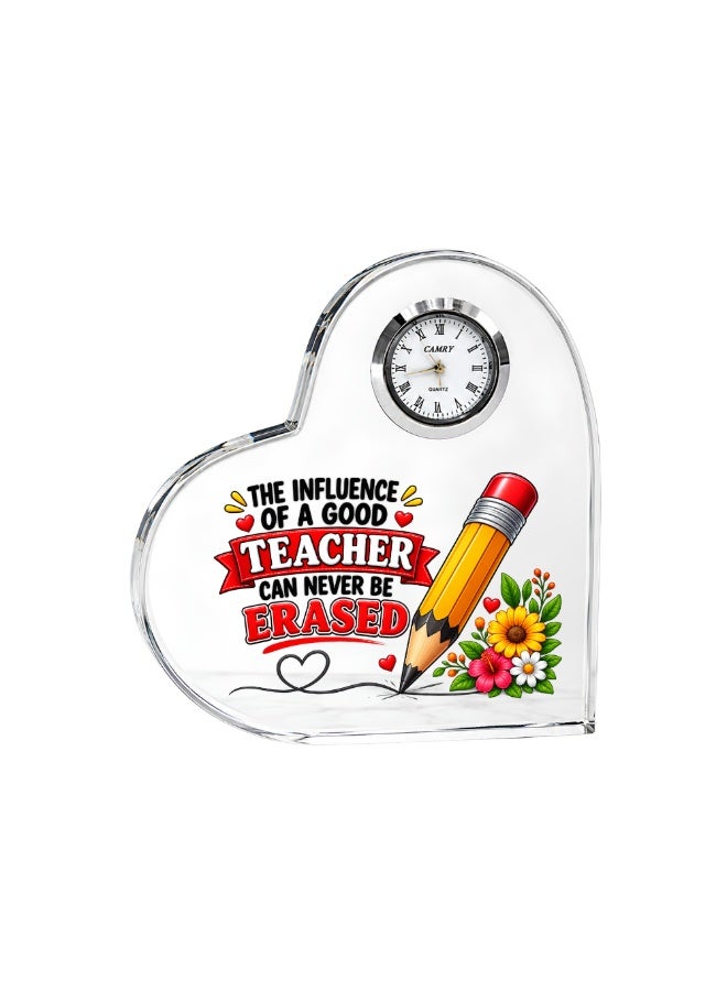 PRINTSHOP4ME Teachers Day Heart-Shaped Crystal Glass Clock Keepsake | Elegant Display for Home & Office | Thoughtful Gift for Teachers day, Student gift to teacher - Image 1
