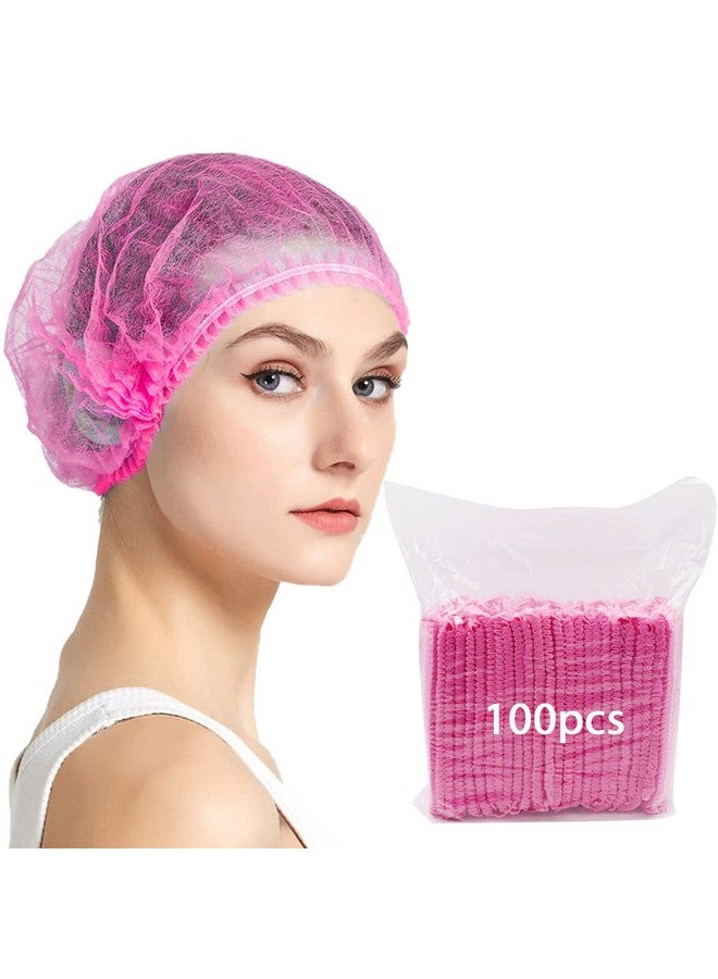 Abnaok Non Woven Disposable Dust Caps 100 Pcs Elastic Caps For Food Industries Medical Works Pleated Anti Dust Hat Set Universal Size(Pink) - Image 2