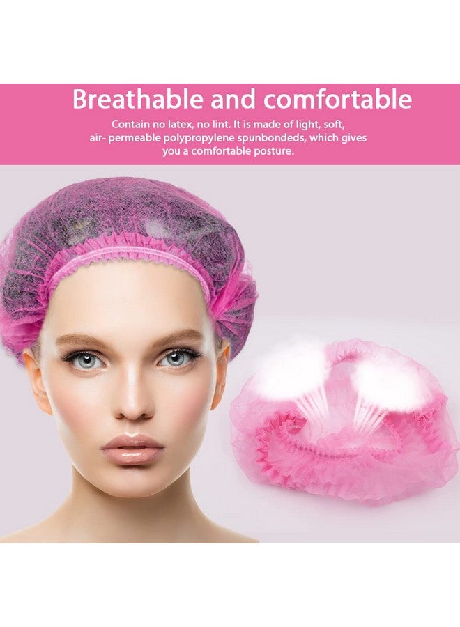 Abnaok Non Woven Disposable Dust Caps 100 Pcs Elastic Caps For Food Industries Medical Works Pleated Anti Dust Hat Set Universal Size(Pink) - Image 5
