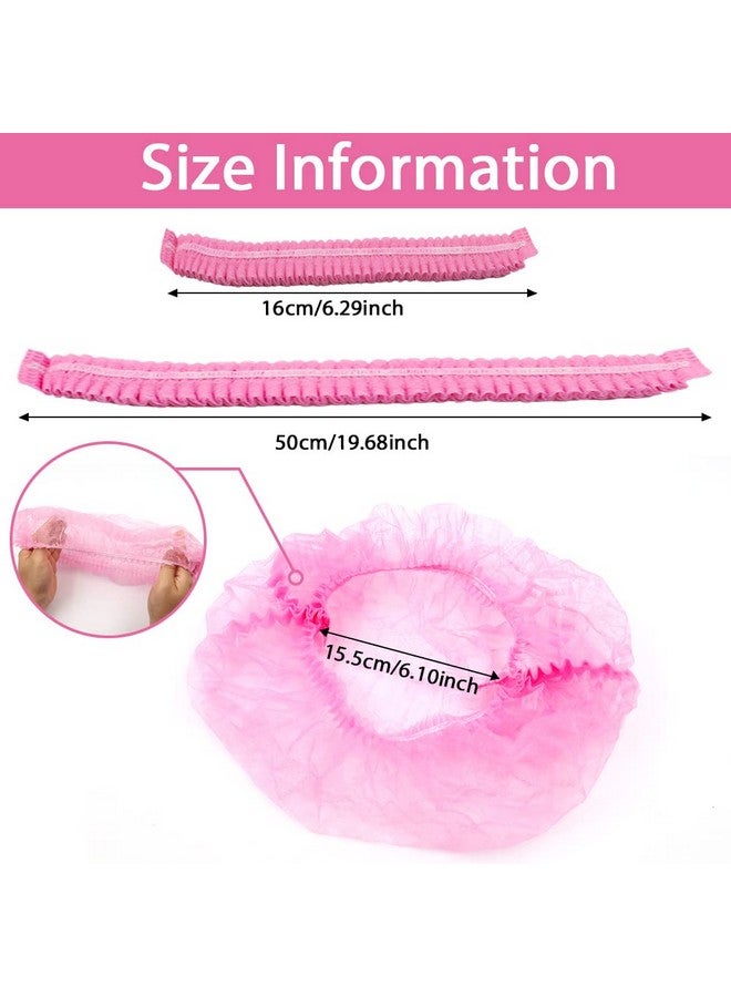 Abnaok Non Woven Disposable Dust Caps 100 Pcs Elastic Caps For Food Industries Medical Works Pleated Anti Dust Hat Set Universal Size(Pink) - Image 3