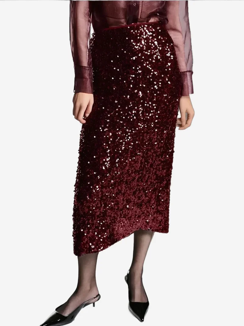 HICCUP Sequin Midi Skirt with a Slit