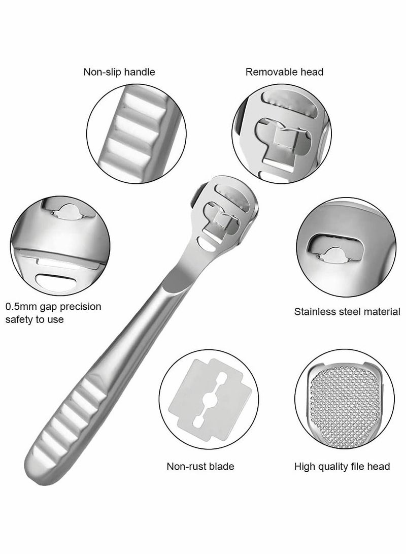 سيوسي ملفات القدم للبشرة الصلبة ، مكشطة القدم 2 في 1 ومزيل الجلد الصلب مع 10 استبدال ، مجموعة أدوات الحلاقة الاحترافية المصنوعة من الفولاذ المقاوم للصدأ للعناية بالقدم (قطعة من الجبن) - Image 5