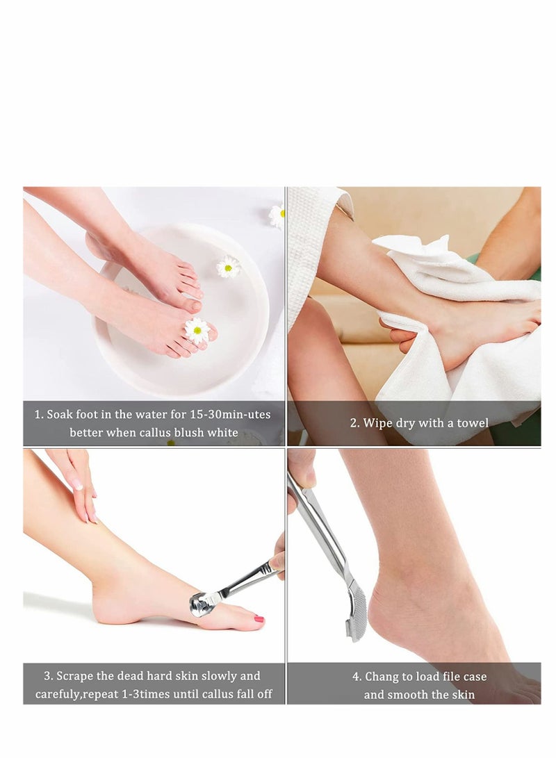 سيوسي ملفات القدم للبشرة الصلبة ، مكشطة القدم 2 في 1 ومزيل الجلد الصلب مع 10 استبدال ، مجموعة أدوات الحلاقة الاحترافية المصنوعة من الفولاذ المقاوم للصدأ للعناية بالقدم (قطعة من الجبن) - Image 4