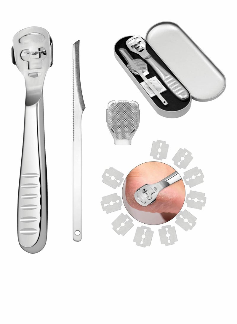 سيوسي ملفات القدم للبشرة الصلبة ، مكشطة القدم 2 في 1 ومزيل الجلد الصلب مع 10 استبدال ، مجموعة أدوات الحلاقة الاحترافية المصنوعة من الفولاذ المقاوم للصدأ للعناية بالقدم (قطعة من الجبن) - Image 1