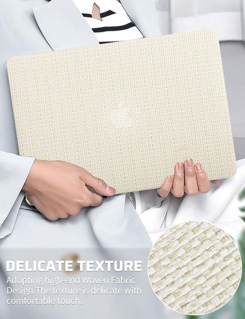 Seorsok Compatible with MacBook Pro16 inch Case 2024-2021 M4 M3 M2 M1 A3403 A3186 A2991 A2780 A2485 Touch ID,Elegant Woven Fabric Textured Leather Plastic Hard Case&Transparent Keyboard Cover,Beige - Image 2