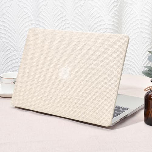 Seorsok Compatible with MacBook Pro16 inch Case 2024-2021 M4 M3 M2 M1 A3403 A3186 A2991 A2780 A2485 Touch ID,Elegant Woven Fabric Textured Leather Plastic Hard Case&Transparent Keyboard Cover,Beige - Image 1