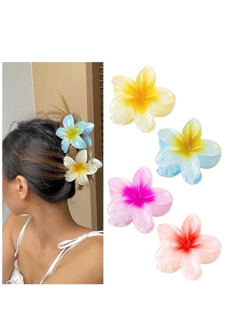 4Pcs Hawaiian Plumeria Flower Hair Clips, Summer Gradient Acrylic Hair Clips for Medium Thick Hair for Women Girls, Hawaiian Hair Accessories