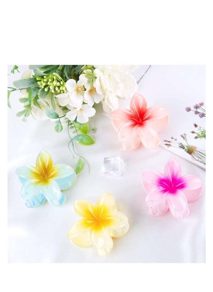 Generic 4Pcs Hawaiian Plumeria Flower Hair Clips, Summer Gradient Acrylic Hair Clips for Medium Thick Hair for Women Girls, Hawaiian Hair Accessories  - Image 3