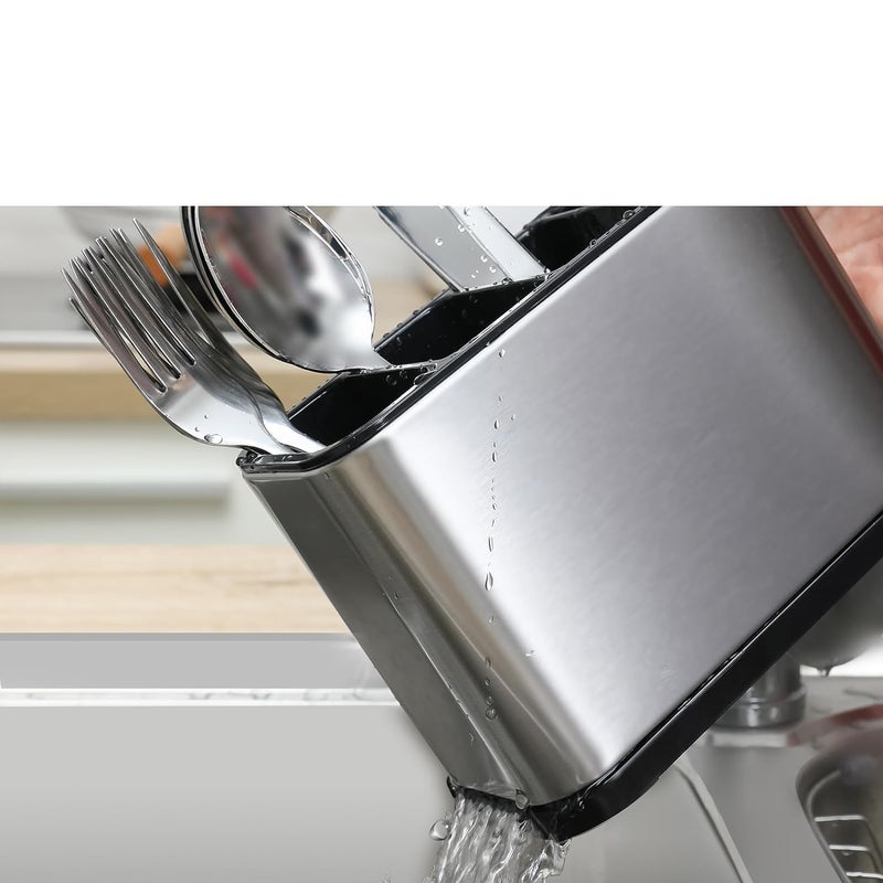 XIBO Stainless Steel Cooking Utensil Holder Caddy Spatula Holder For Countertop With Removable Divider Sturdy Drip Tray Base Sinkware Cutlery Storage Organizer Pack of 1Multicolor - Image 2