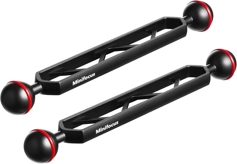 MINIFOCUS 8" Double Aluminum Extension Arm, 1" Ball Head Connector Underwater CNC Arm System Ball Head Extension for Strobe/Video Light/Diving Camera Tray, Waterproof and Rustproof (2pack) - Image 1