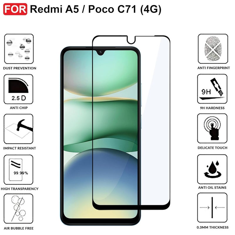 DD SON Tempered Glass Screen Protector Compatible for Redmi A5 / Poco C71 (4G) with Edge to Edge Coverage and Easy Installation kit,Black - Image 3