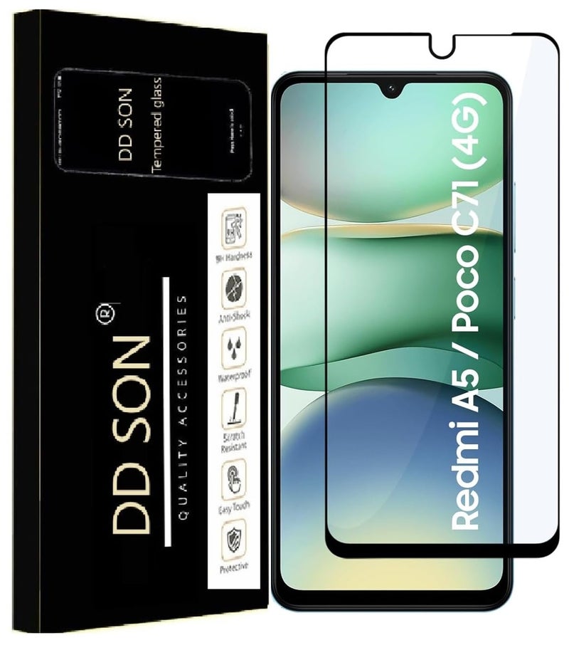 DD SON Tempered Glass Screen Protector Compatible for Redmi A5 / Poco C71 (4G) with Edge to Edge Coverage and Easy Installation kit,Black - Image 1