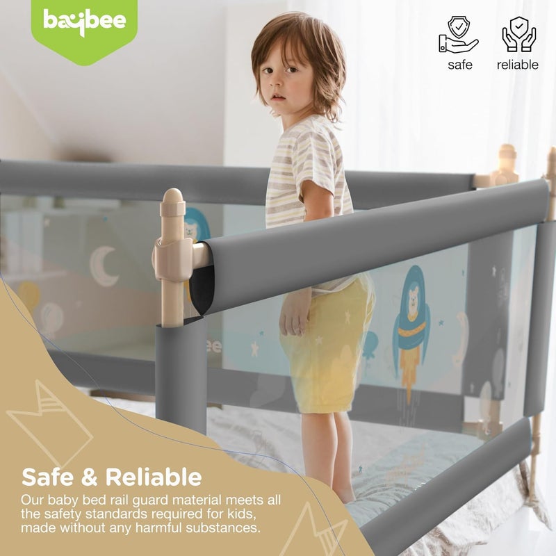 BAYBEE Baby Bed Rail Guard for Baby Toddlers Safety Portable Kids Bed Rail Safeguard Fence with Adjustable Height Foldable Single Side Bed Protector for Newborn Baby Falling 150x63cm Grey - Image 4