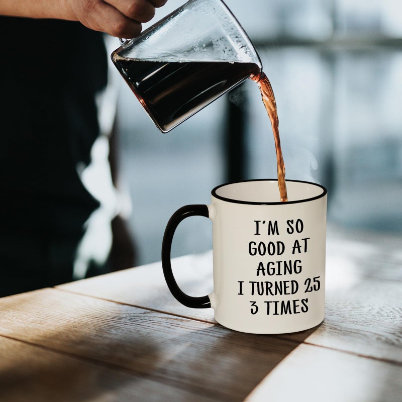 Aurahouse 75th Birthday Gifts for Women Men Mug, 75 Year Old Birthday Gifts for Women Men, Funny 75th Birthday Decoration Gift Ideas for Mom Dad Papa Aunt Grandma Grandpa, Turned 25 3 Times Coffee Cup - Image 5