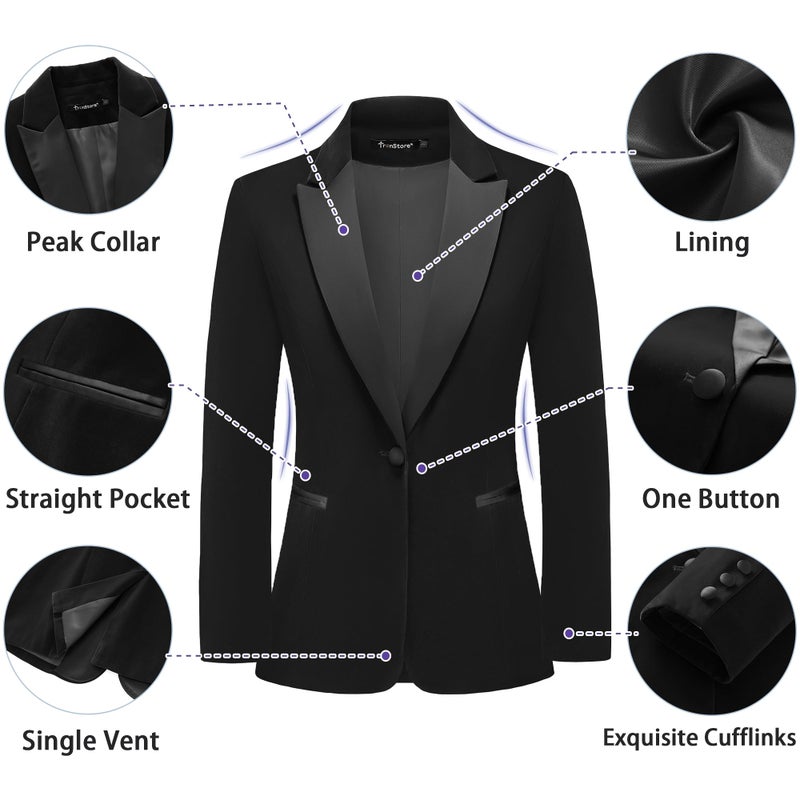 TRONSTORE Women's Velvet Suit 2 Piece Set Satin Peaked Lapel Blazer Outfits for Women Wedding Party Business-Black 2XL - Image 2