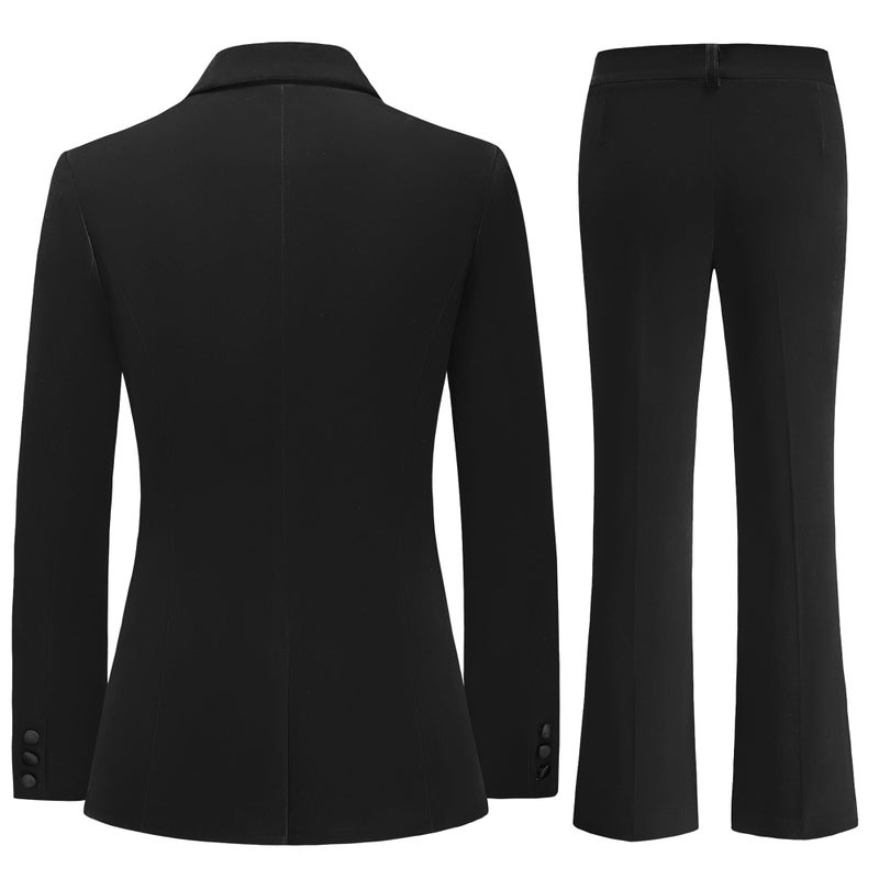 TRONSTORE Women's Velvet Suit 2 Piece Set Satin Peaked Lapel Blazer Outfits for Women Wedding Party Business-Black 2XL - Image 4