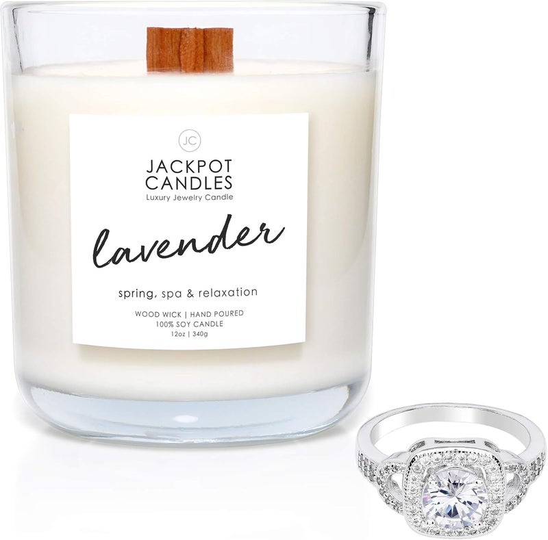 Jackpot Candles Lavender Candle with Ring Inside (Surprise Jewelry Valued at $15 to $5,000) Ring Size 7 
