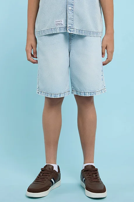 R&B Faded Denim Shorts with Drawstring Waist