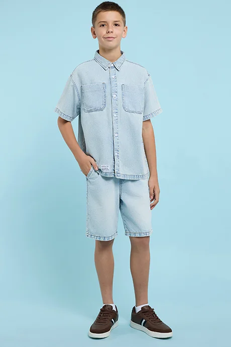 R&B Faded Denim Shorts with Drawstring Waist