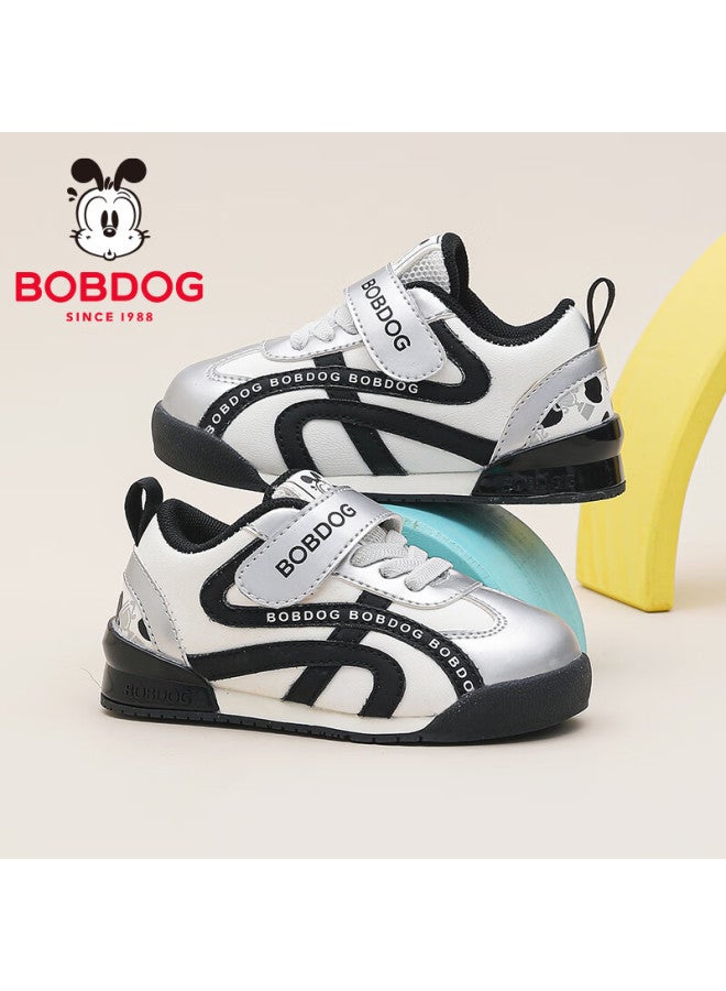 Bobdog Boys' Autumn Comfortable Fashion Toddler Walking Shoes Lightweight Soft Sole Functional Shoes 101353176 Silver/black Size 25 - Image 2