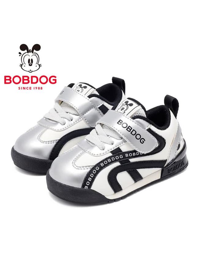 Bobdog Boys' Autumn Comfortable Fashion Toddler Walking Shoes Lightweight Soft Sole Functional Shoes 101353176 Silver/black Size 25 - Image 3