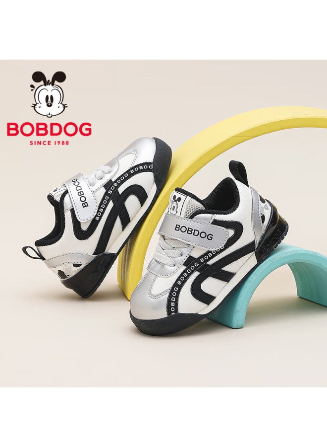 Bobdog Boys' Autumn Comfortable Fashion Toddler Walking Shoes Lightweight Soft Sole Functional Shoes 101353176 Silver/black Size 25 - Image 1