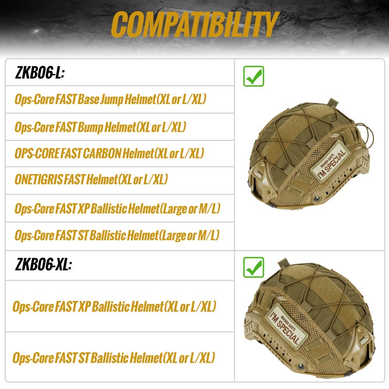 OneTigris Helmet Cover, Tactical Cloth Cover for Fast Hel-met in Size L or M/L, XL or L/XL, Bump in Size XL or L/XL - ZKB12 - Image 2
