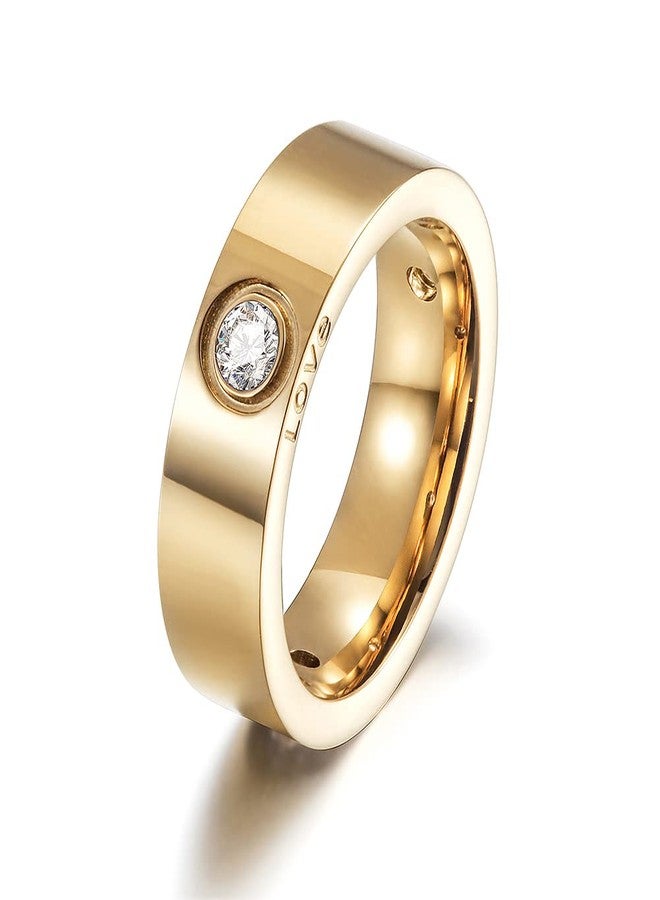 WISTIC 14K Gold Plated Band Rings for Women, Solitaire Rings with CZ, 316L Stainless Steel Chunky Cubic Zirconia Enhancer Ring, Trendy LOVE Engraved Rings (Size 6) - Image 1