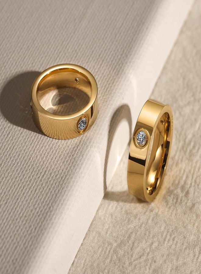 WISTIC 14K Gold Plated Band Rings for Women, Solitaire Rings with CZ, 316L Stainless Steel Chunky Cubic Zirconia Enhancer Ring, Trendy LOVE Engraved Rings (Size 6) - Image 2
