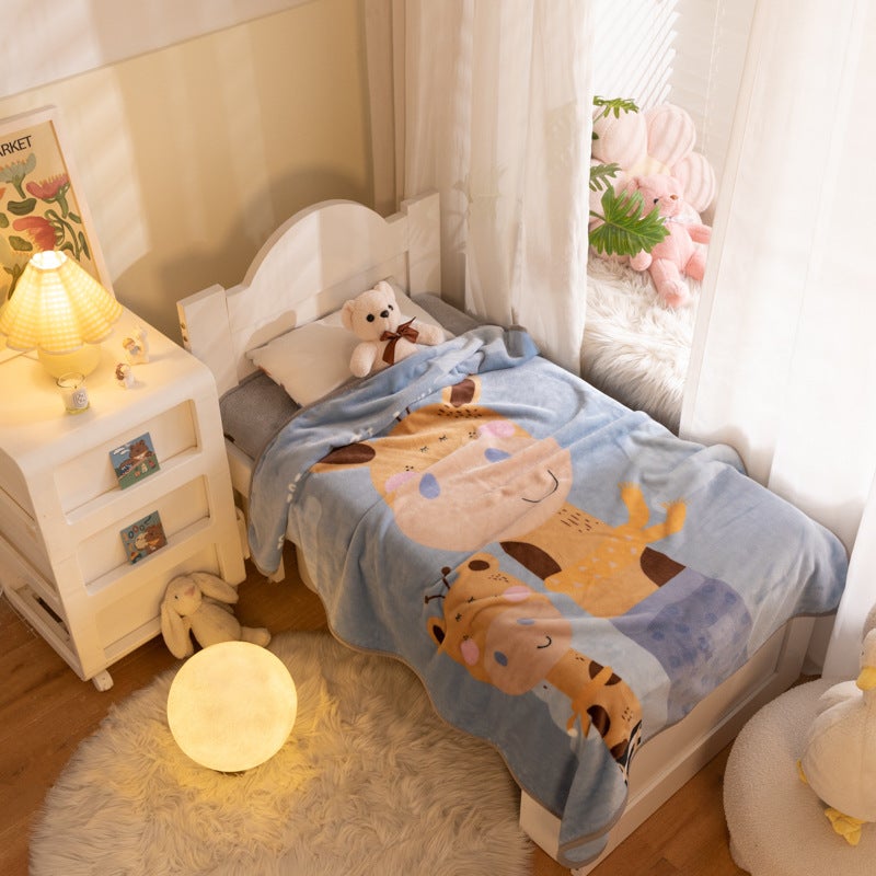Kids Soft Coral Fleece Blanket Lightweight Giraffe mother and child 