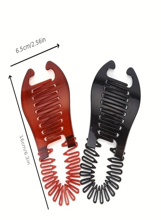 Ashkash 2pcs/Set Black & Red Stretch Flexible Banana Hair Clips with Interlocking Design, Easy Styling for Quick Updos, Hair Accessories for Women - Image 2