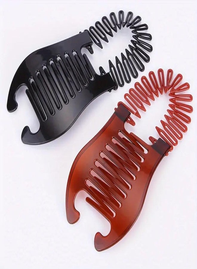 Ashkash 2pcs/Set Black & Red Stretch Flexible Banana Hair Clips with Interlocking Design, Easy Styling for Quick Updos, Hair Accessories for Women - Image 1