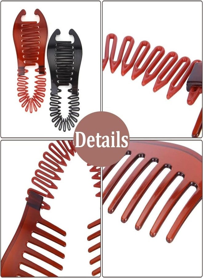 Ashkash 2pcs/Set Black & Red Stretch Flexible Banana Hair Clips with Interlocking Design, Easy Styling for Quick Updos, Hair Accessories for Women - Image 3