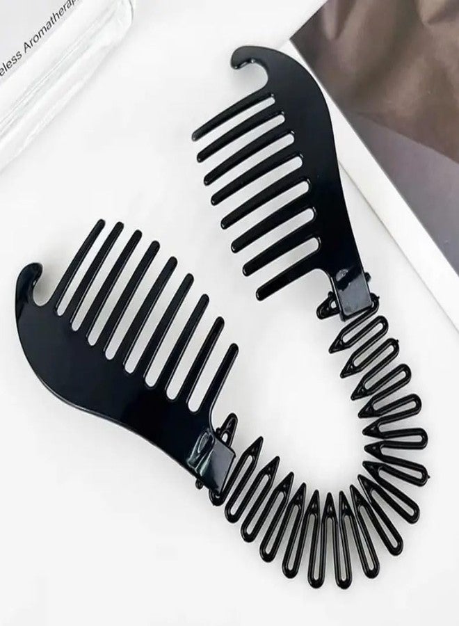 Ashkash 2pcs/Set Black & Red Stretch Flexible Banana Hair Clips with Interlocking Design, Easy Styling for Quick Updos, Hair Accessories for Women - Image 5