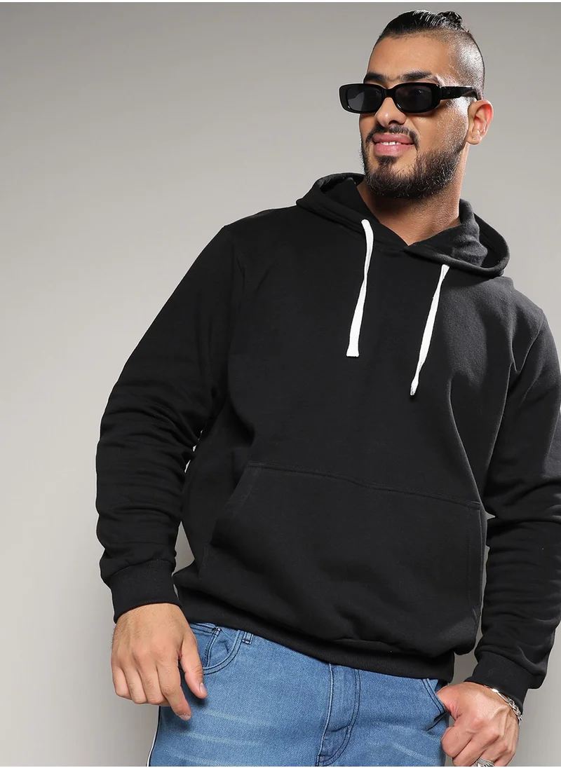 Instafab Plus Instafab Plus Men's Black Pullover Hoodie With Contrast Drawstring For Casual Wear | Hooded Neck | Long Sleeve | Pull On Closure | Cotton Sweatshirt Crafted With Comfort Fit For Everyday Wear