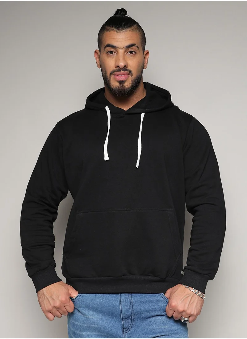 Instafab Plus Instafab Plus Men's Black Pullover Hoodie With Contrast Drawstring For Casual Wear | Hooded Neck | Long Sleeve | Pull On Closure | Cotton Sweatshirt Crafted With Comfort Fit For Everyday Wear